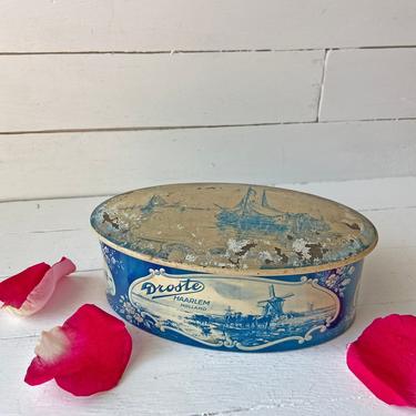 Vintage Droste Haarlem Holland Oval Metal Tin // Vintage Candy Blue And White Tin // Vintage Bathroom Tin // Perfect Gift 
