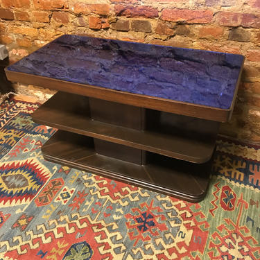 Vintage Art Deco Blue Glass Top coffee table 