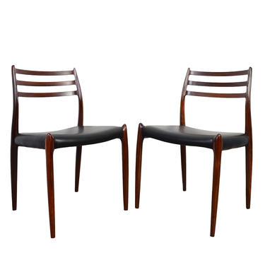 J.L. Moller 2 Rosewood Dining Chairs Model #78 Leather Set Number Two 