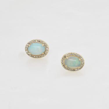Opal &amp; Diamond Halo Stud Earrings