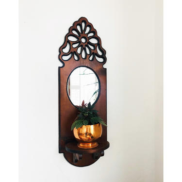 Large Vintage Carved Wood Mirror Wall Shelf / FREE SHIPPING 