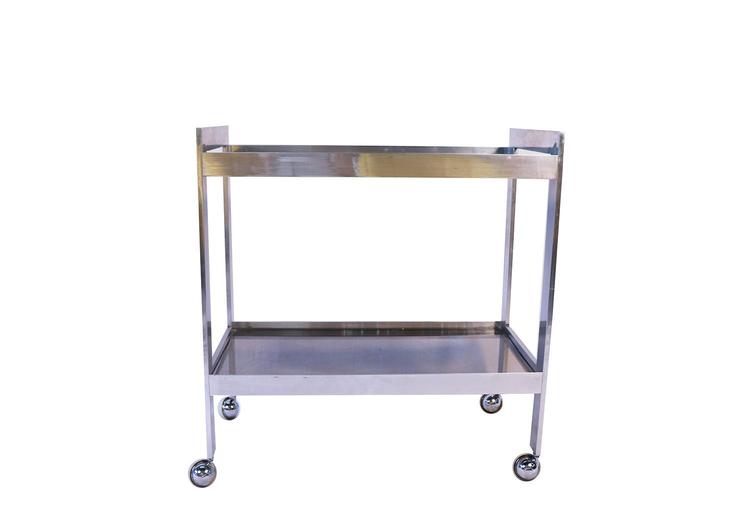 Mid Century Chrome Smoked Glass Two Tier Rolling Bar Cart 