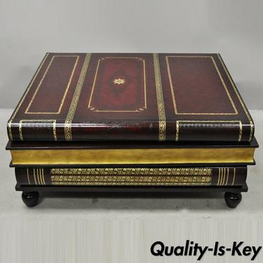 Maitland Smith Stacked Book Leather Bound Large 3 Drawer Cocktail Coffee Table