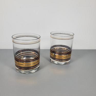 Set of 2 Towle Gold Lowball Tumblers Whiskey Glasses 