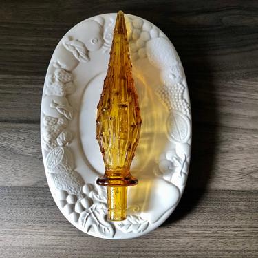 Vintage Italian Empoli decanter stopper amber glass stopper, Empoli Italian Glass Decanter Stopper, Amber Bottler Top, Amber Empoli Glass 
