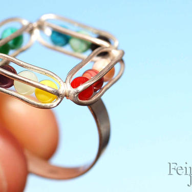 Gravity Collection: Sterling Silver Ring with 12 Glass Marbles - Rainbow- (SIZE 9) - Free US Shipping 
