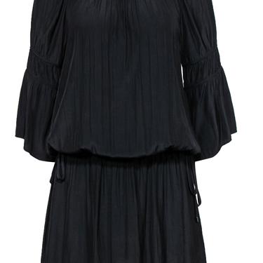 Ramy Brook - Black Silky Drawstring Waist Tunic Dress w/ Mesh Sz M