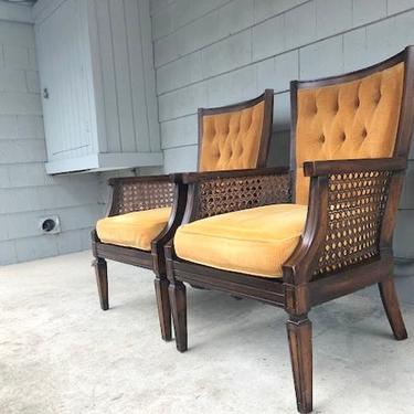 Pair of Midcentury Hollywood Cane Velvet Chairs