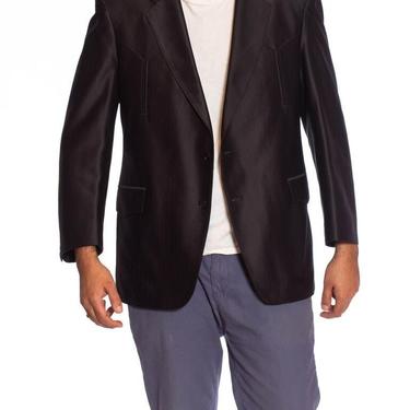 1970S Black Shiny Polyester Sharp Fitted Men's Western Blazer 