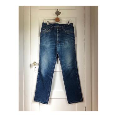 1990s Lee Jeans Perfectly Worn with chew can patina -  34 waist 41 length 