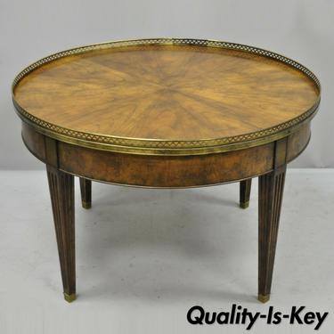 Baker Vintage French Regency Style Round Walnut &amp; Brass Bouillotte Coffee Table