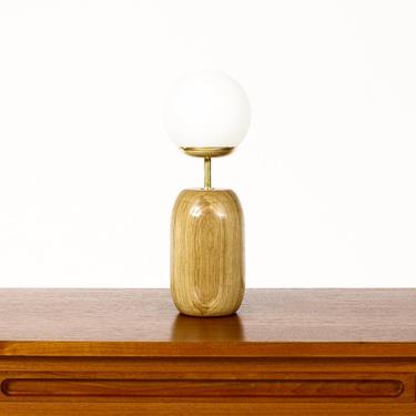 Studio Craft White Oak Table Lamp — Lathe Turned with Glass Globe + Brass — TL7 