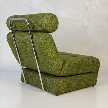 Retro Sleeper Chair Bed in Green Wool Fabric with Chrome Supports, Circa 1960s - *Please see notes on shipping before you purchase. 