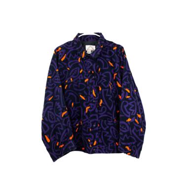 Vintage Purple & Orange Abstract Design Print l/s Button Up Jacket size 8 or size LARGE/XL 