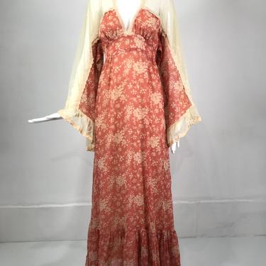 GunneSax By Jessica Tulle Shoulder Angel Sleeve Calico Prairie Dress 1969