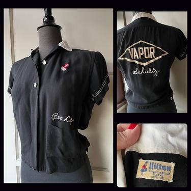 Vintage 1950s Women’s Novelty Bowling Shirt by Hilton  - S/M 