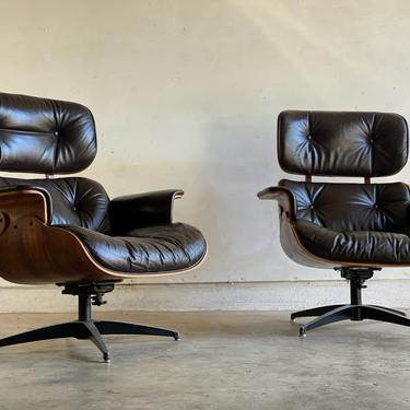 Brown Eames Style Rosewood Back Lounge Chair 