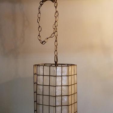 Vintage Brass and Capiz Shell Pendant Light with Pull Chain
