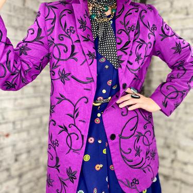 Vintage Embroidered Purple Linen Blazer 