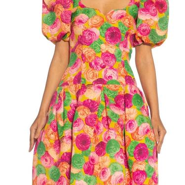 1980S Givenchy Floral Print Haute Couture Silk Summer Cocktail Dress With Poof Sleeves 