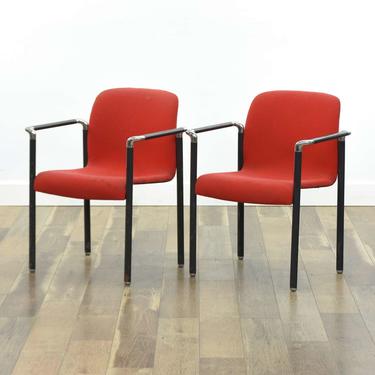 Pair Of Red Herman Miller Accent Chairs W Chrome Joints