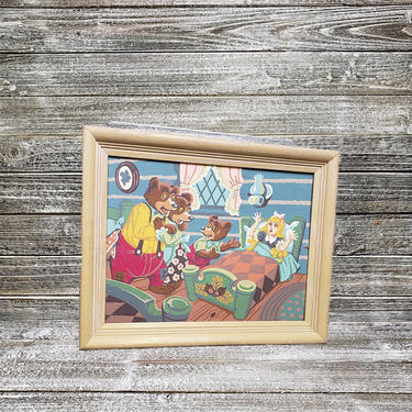 Vintage Goldilocks &amp; 3 Bears Painting, Kids Nursery Rhyme Painting, Vintage Paint By Numbers, Childrens Fairy Tale Story, Vintage Wall Art 