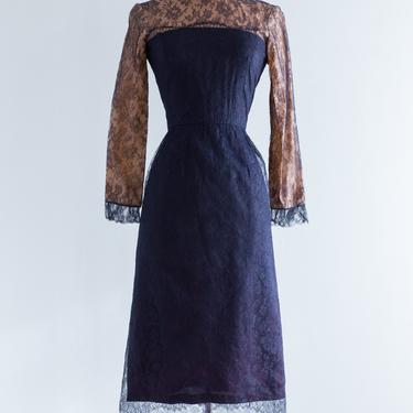 Sexy 1960's Midnight Blue Illusion Lace Cocktail Dress By POSH / Waist 26"