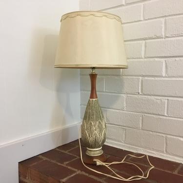 Vintage F.A.I.P. Table Lamp Teak Light Lampshade Decor MCM Mad Men Mid-Century 1960s Accent Lighting Atomic FAIP Chalkware Danish Ceramic 