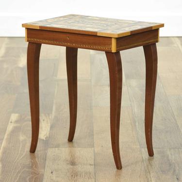 Marquetry Style End Table W Storage 