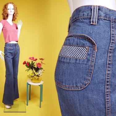 1970s vintage bell bottoms with the cutest pinstripe & pocket detailing! (29×35) 