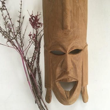 Vintage Tiki Mask, Wooden Carved Tribal Ethnic Mask Wall Hanging, Tiki Bar Decor, Hanging Wood Face 