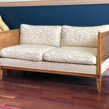 Regency Style Caned Settee With Brass Ball Finials 