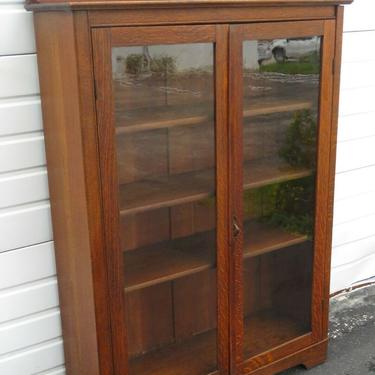 Early 1900s Tiger Oak Tall Bookcase China Display Cabinet Cupboard 1660