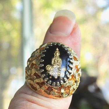 Seated Kuan Yin Under Glass Adjustable Ring 