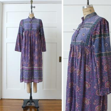 vintage Andini boho dress • 1970s Indian cotton kaftan dress with bell sleeves 