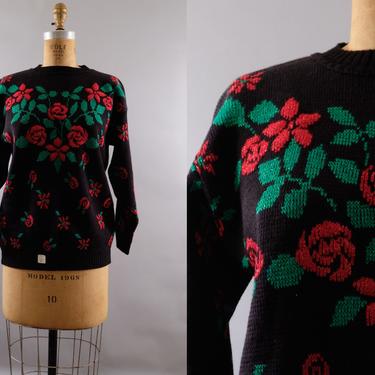80s Rose Sweater GFC Ltd Made in USA Medium 
