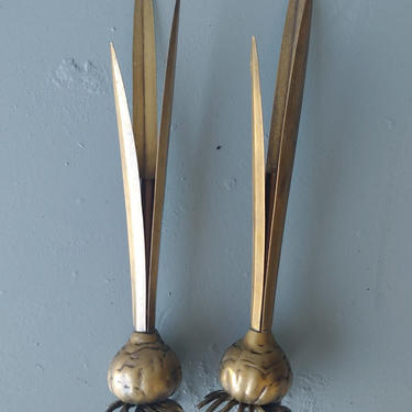 Vintage Brass Carnevale Onion Bulb Bud Vase Candle Holder - Set of 2 