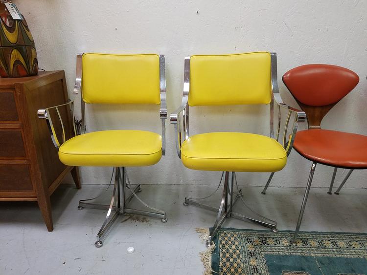 Pair of mid-century Baughman-inspired chrome chairs