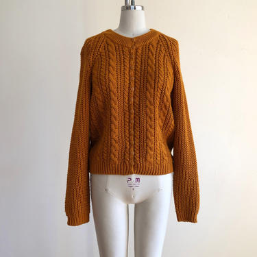 Ochre Yellow Cable-Knit Cardigan Sweater - 1990s 