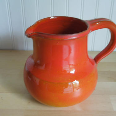 Pottery Pitcher Decanter Juice/Wine Jug Orange Signed Handmade 