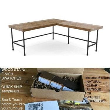 Solid Wood Corner Desk or L Desk made with reclaimed wood and iron pipe legs.  Choose size, return side and finish. 