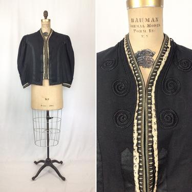 Antique Victorian Jacket | Vinatge black wool satouche overshirt jacket | 1900s Victorian bodice jacket 
