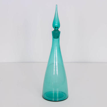 1950s Mid-Century Modern Turquoise Glass Decanter 