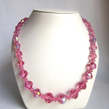 Vintage Midcentury 1950s-1960s Pink Aurora Borealis Glass Crystal Sparkling Cocktail Formal Event Necklace Wedding Season Gift Jewelry 
