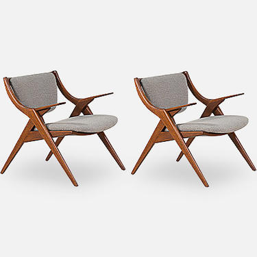 Paul Laszlo &quot;Scissor&quot; Lounge Chairs for Brown Saltman