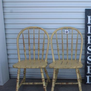 Set of 2 Vintage Yellow Distressed Chairs