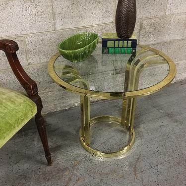Vintage Gold Metal Coffee Table Retro 1970's Circular Glass and Metal End Table with Removable Glass Top LOCAL PICKUP ONLY 