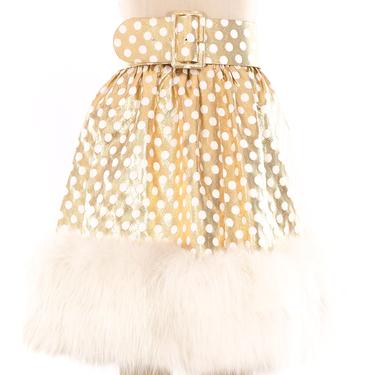 Fur Trimmed Metallic Gold Lamé Skirt