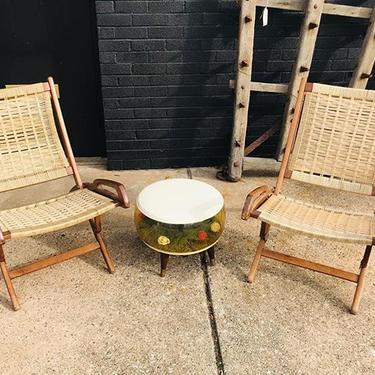 Pair of Mid Century woven rope folding arm chairs 