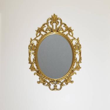 Vintage Gold Regency Mirror / Ornate Wall Mirror / Oval Hallway Mirror / Antique Rococo Style Gold Gilt Mirror / Lightweight Resin Frame 